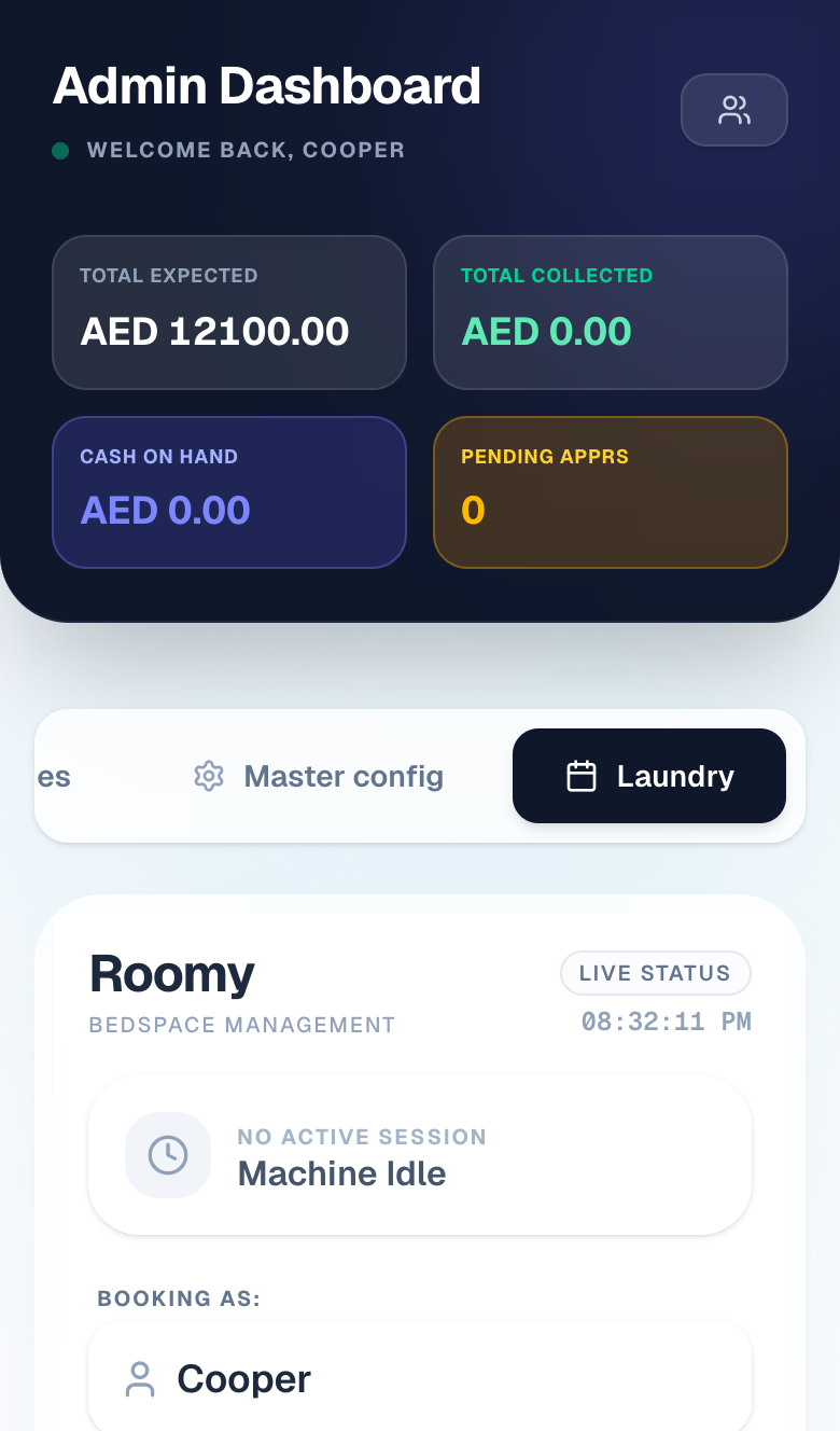 Roomy live-status laundry scheduler