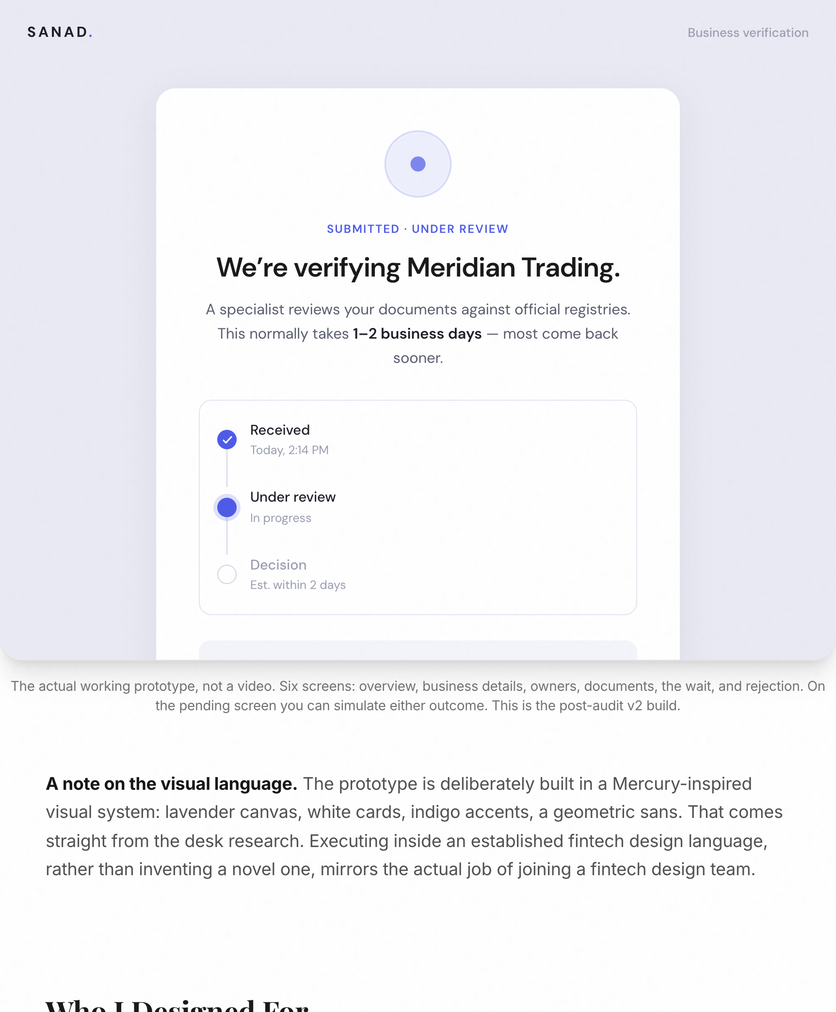 Pending screen with a real timeline and plain-language status